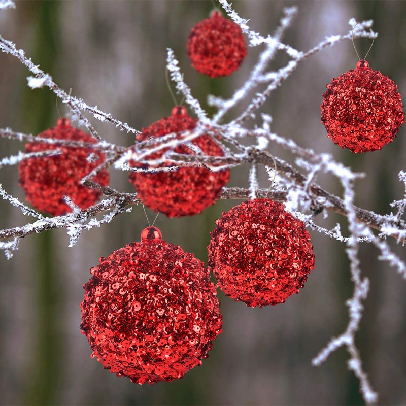 ZHANYIGY 4.25" Shatterproof Christmas Ball Ornaments, 4pc Red Set for Trees and Holiday Decor - Image 3